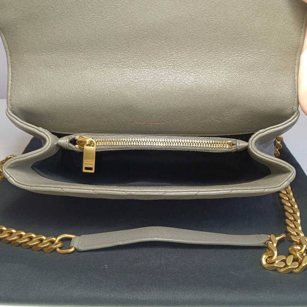 NEW SAINT LAURENT COLLEGE MEDIUM CHAIN BAG IN QUILTED LEATHER GREY GOLD - Picture 9 of 16